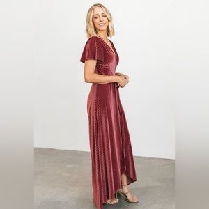 Andi Dark Rose Ribbed Velvet Wrap Dress - Medium New with tags